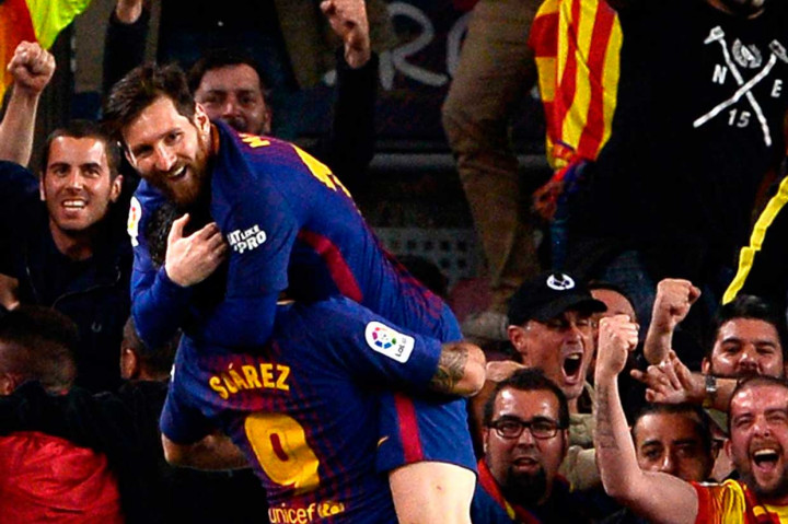 Bermain dengan 10 orang Barca berhasil menggandakan keunggulan menjadi 2-1 lewat Lionel Messi pada menit ke-52. AFP/JOSEP LAGO