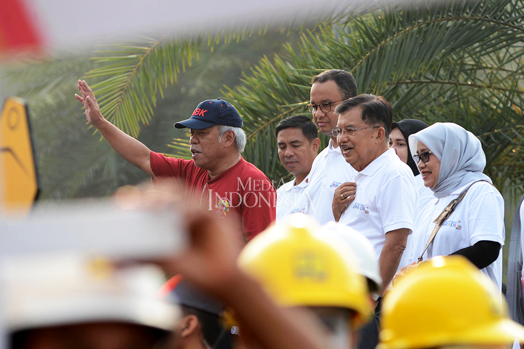 Event ini dihadiri juga dihadiri oleh Menteri BUMN Rini Soemarno, Menteri PUPR Basuki Hadi Moeljono, serta Gubernur DKI, Anies Baswedan. MI/MOHAMAD IRFAN 