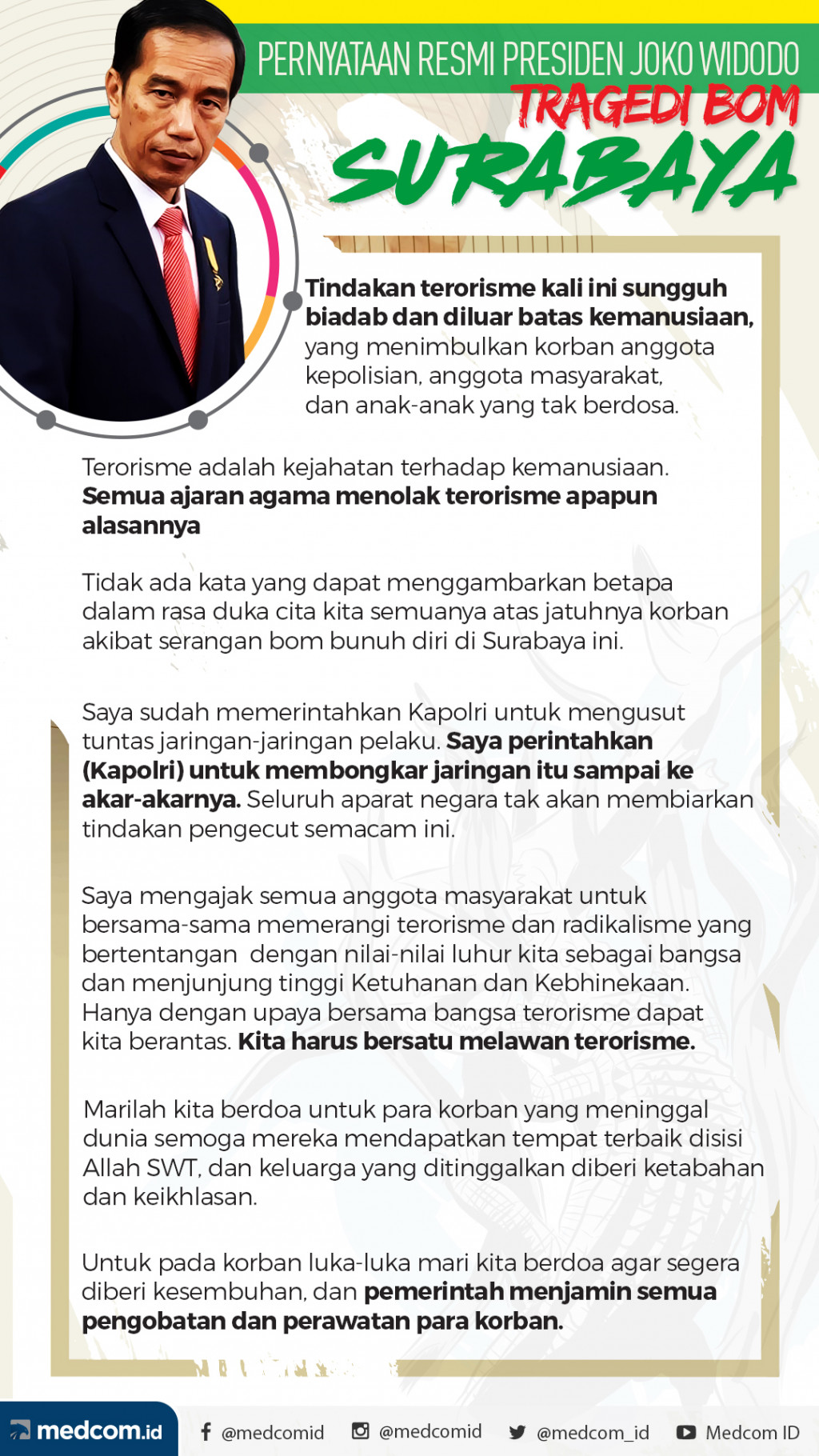 Pernyataan Resmi Presiden Joko Widodo pada Tragedi Bom di Surabaya