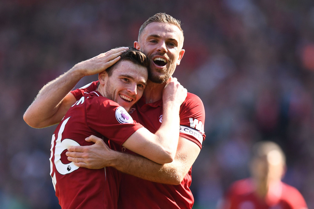 Andrew Robertson menutup pesta gol The Reds di sisa waktu normal lima menit.