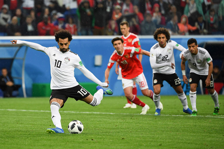 Satu-satunya gol hiburan timnas Mesir dilesakkan penyerang asal Liverpool, Mohamed Salah. Afp Photo/Paul Ellis
