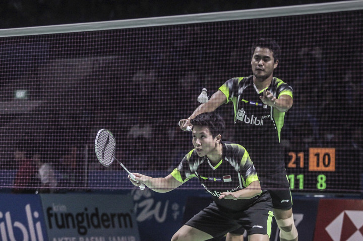 Tontowi/Liliyana menang dengan dua gim 21-11 dan 21-14. Antara Foto/Muhammad Adimaja