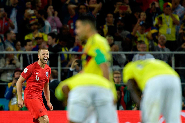 Dier melakukan selebrasi usai menjadi penentu kemenangan timnya atas Kolombia 4-3 lewat drama adu penalti.