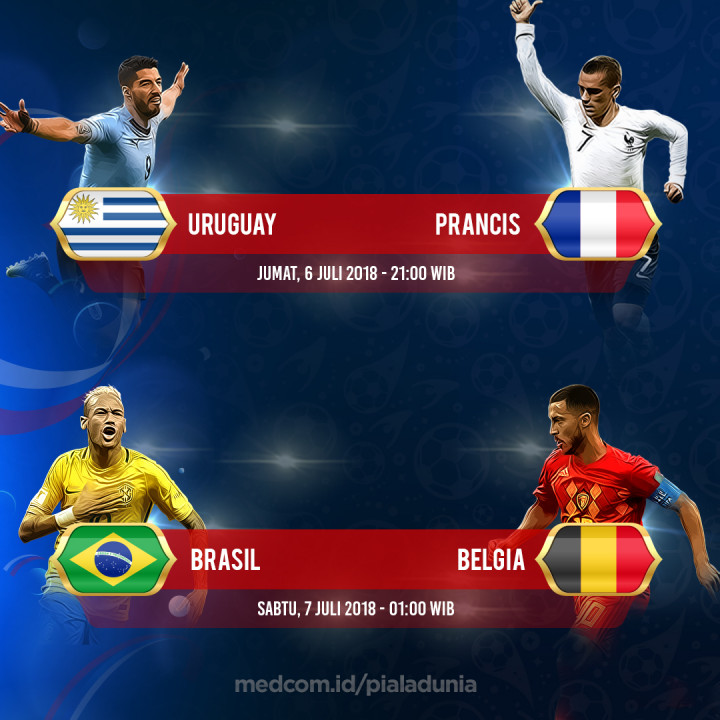 Jadwal Lengkap Pertandingan Perempat Final Piala Dunia 2018