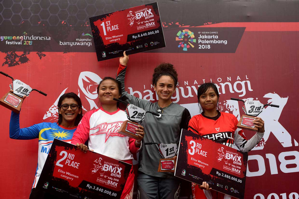 Sementara juara di bagian putri diraih oleh atlet Thailand National Team Amanda Carr, disusul atlet Babe BMX Team Cupi Nopianti, dan atlet Thrill Factory Racing Team Tifania Adine Almira Azaria.