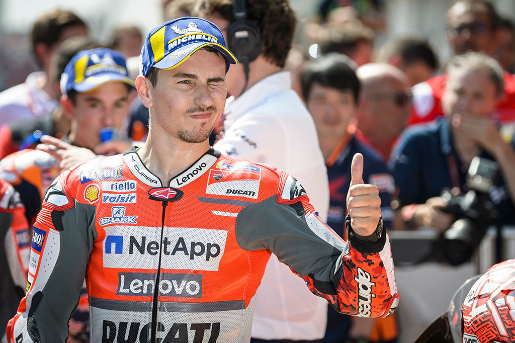 Pembalap Ducati Jorge Lorenzo sukses meraih kemenangan pada balapan MotoGP Austria di Sirkuit Red Bull Ring. Afp Photo/Jure Makovec