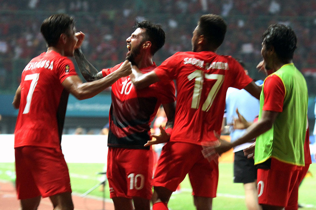 Timnas Indonesia U-23 sukses meraih kemenangan telak dengan skor 4-0 atas Taiwan pada fase Grup A Asian Games 2018 yang digelar di Stadion Patriot Candrabhaga, Bekasi. INASGOC/Ary Kristianto