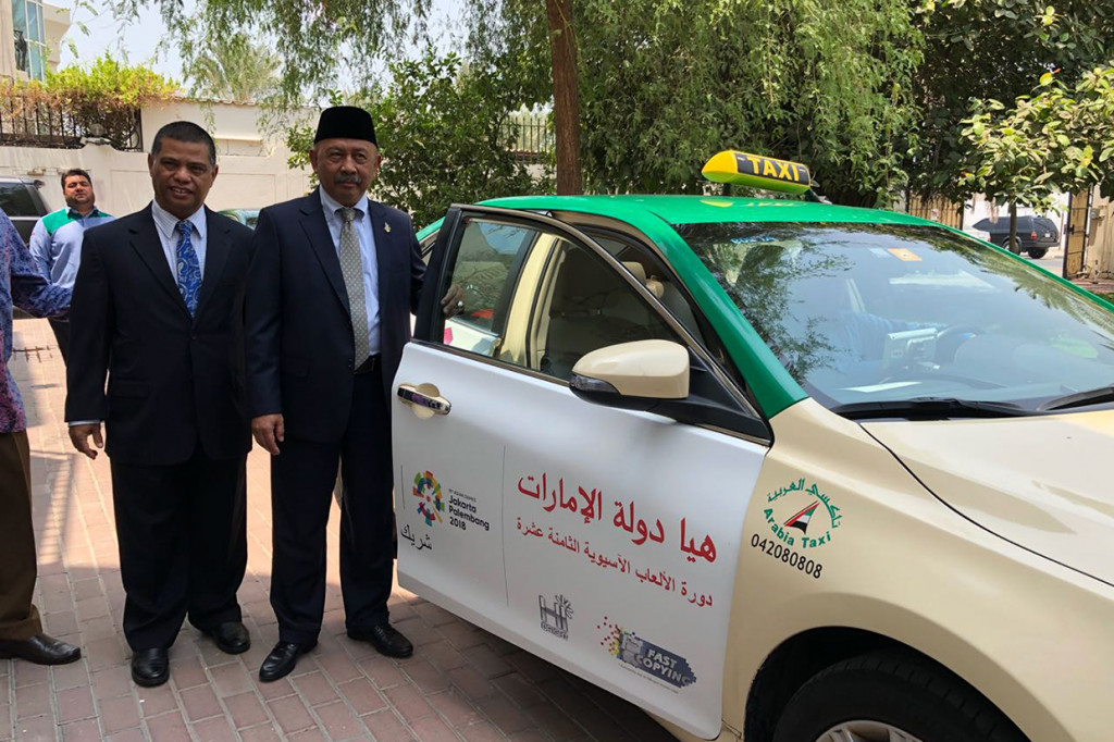 APP didukung oleh KBRI Abu Dhabi dan KJRI Dubai telah secara resmi meluncurkan proyek kerja sama APP Asian Games Taxi Branding di kantor KJRI Dubai pada Selasa (14/8/2018).
