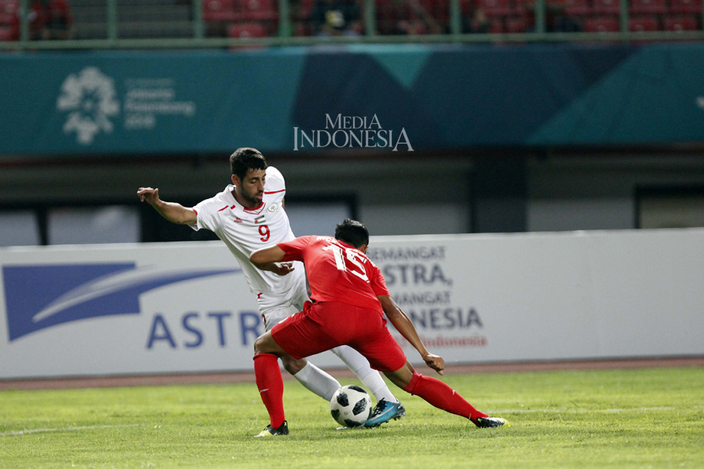 Gol Palestina dicetak oleh Oday Dabbagh pada menit ke-16 dan Mohamed Darwish (51'). MI/Rommy Pujianto