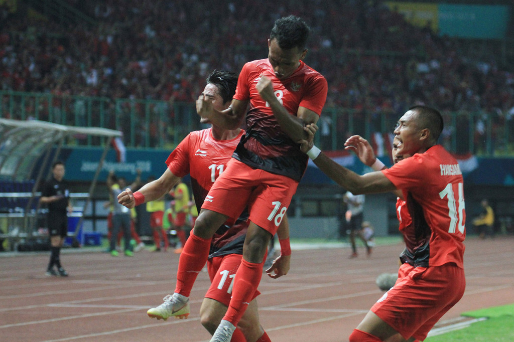 Adapun gol balasan Indonesia dicetak oleh Irfan Jaya (23'). INASGOC/Antara Foto/Hery Sudewo