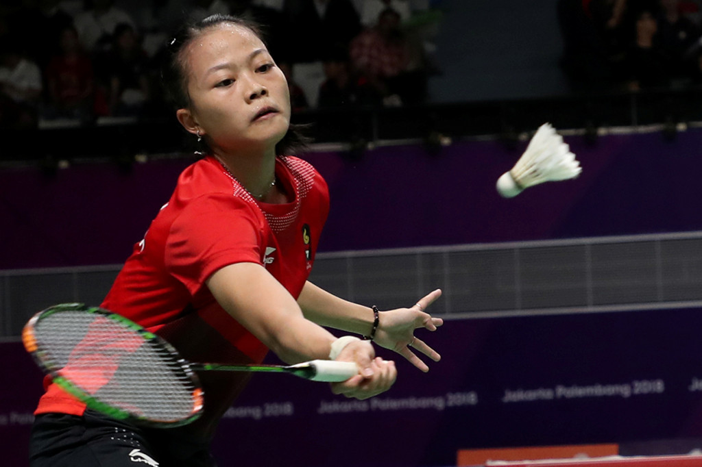 Fitriani yang turun pada partai ketiga sempat memberikan harapan untuk tim putri Indonesia. Bertemu Nozomi Okuhara, yang merupakan peringkat delapan dunia, Fitriani memenangi game pertama dengan skor 21-19. Antara Foto/INASGOC/Hadi Abdullah