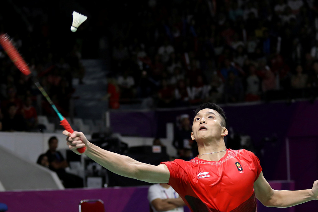 Jonatan menang lewat permainan rubber game dengan skor 21-15, 15-21, dan 21-19. Antara Foto/INASGOC/Nafielah Mahmudah