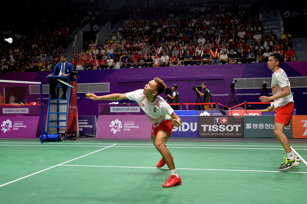 Sebelumnya, Fajar Alfian/Muhammad Rian Ardianto mengalahkan Li Junhui/Liu Yuchen. Antara Foto/INASGOC/M Risyal Hidayat