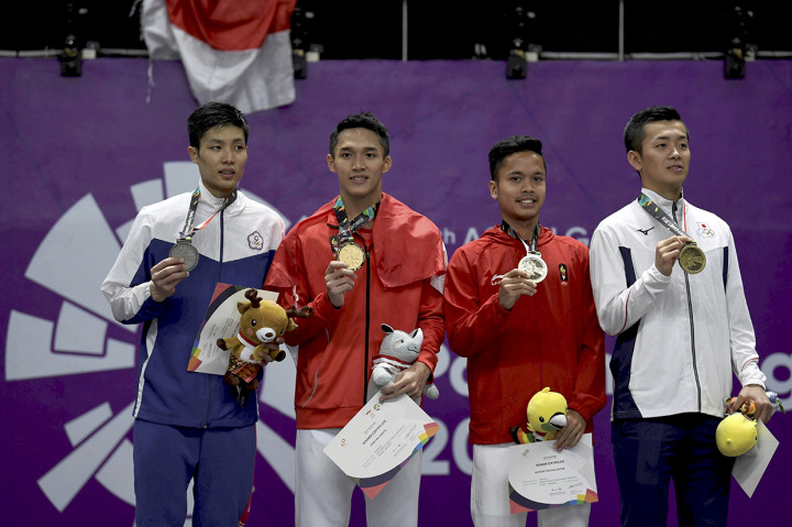 Keberhasilan Jonatan membuat Indonesia telah mengoleksi 23 emas di Asian Games 2018. Antara Foto/INASGOC/Puspa Perwitasari