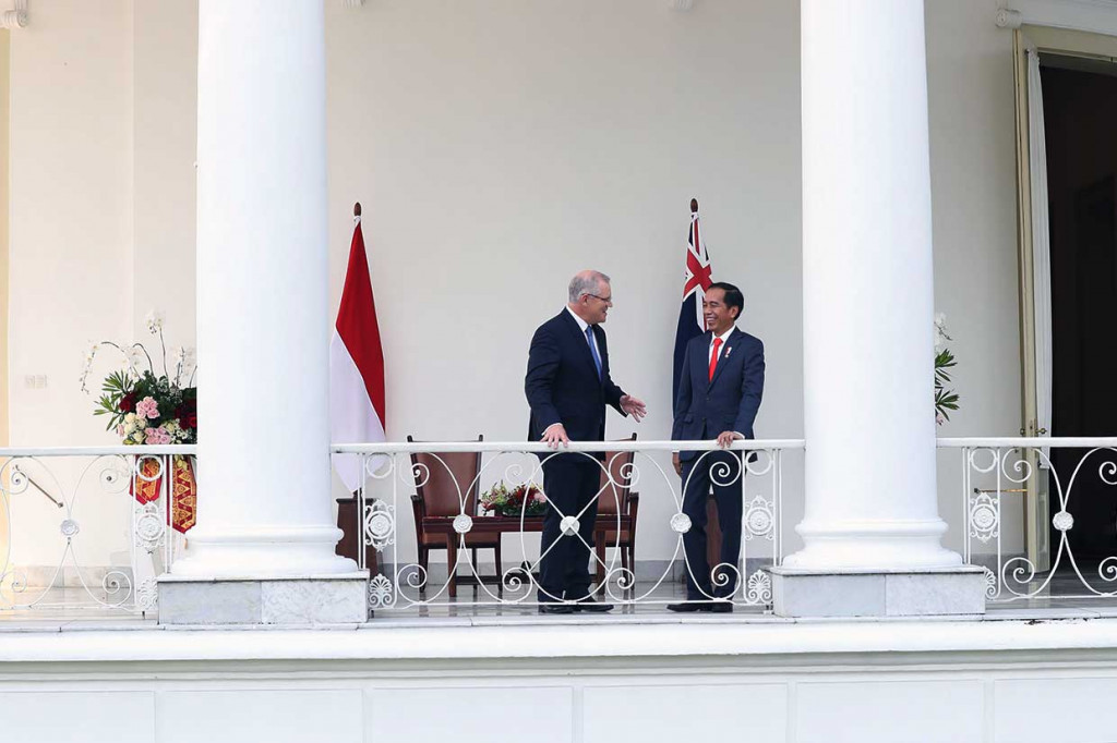 Presiden Jokowi dan PM Scott Morrison melakukan pertemuan untuk meningkatkan hubungan kerja sama RI-Australia. AFP Photo/Achmad Ibrahim