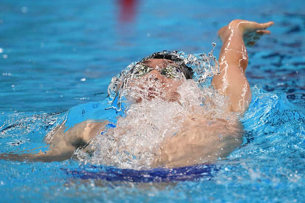 Aksi perenang Jepang Kosuke Hagino dalam final 200 meter gaya ganti perseorangan putra. AFP Photo/Jewel Samad 