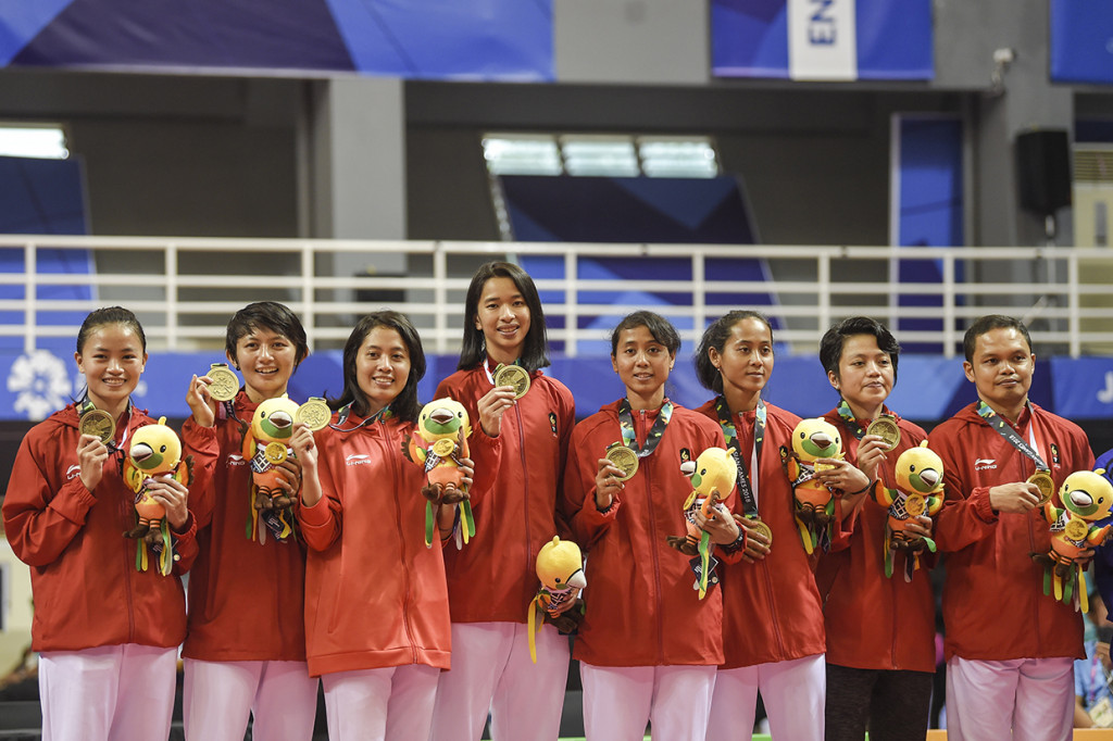 Namun perolehan satu perunggu dari tim putri, serta dua perunggu dan satu perak dari tim putra, tidak membuat timnas merasa puas dengan hasil tersebut. Antara Foto/INASGOC/Nova Wahyudi
