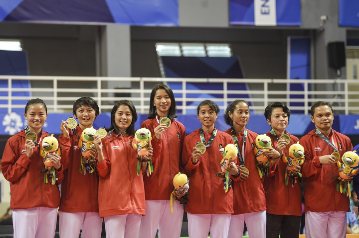 Namun perolehan satu perunggu dari tim putri, serta dua perunggu dan satu perak dari tim putra, tidak membuat timnas merasa puas dengan hasil tersebut. Antara Foto/INASGOC/Nova Wahyudi
