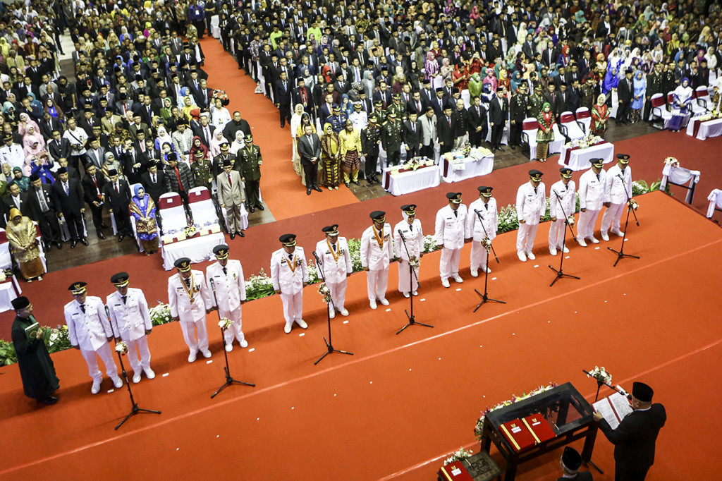 Kepala daerah yang dilantik yakni Palembang, Prabumulih, Muara Enim, Empat Lawang, Prabumulih, Pagar Alam dan Banyuasin. Sementara dua daerah lain, yakni Kabupaten Lahat dan Ogan Komering Ilir akan digelar beberapa bulan lagi.