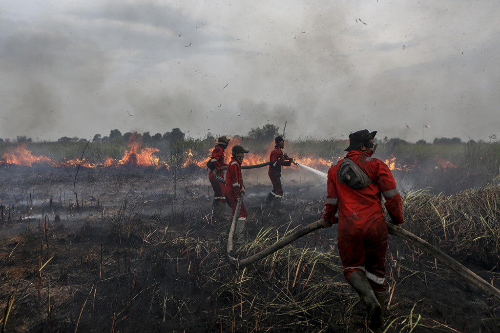 Luasnya lahan yang terbakar membuat petugas kesulitan untuk memadamkan kebakaran tersebut.