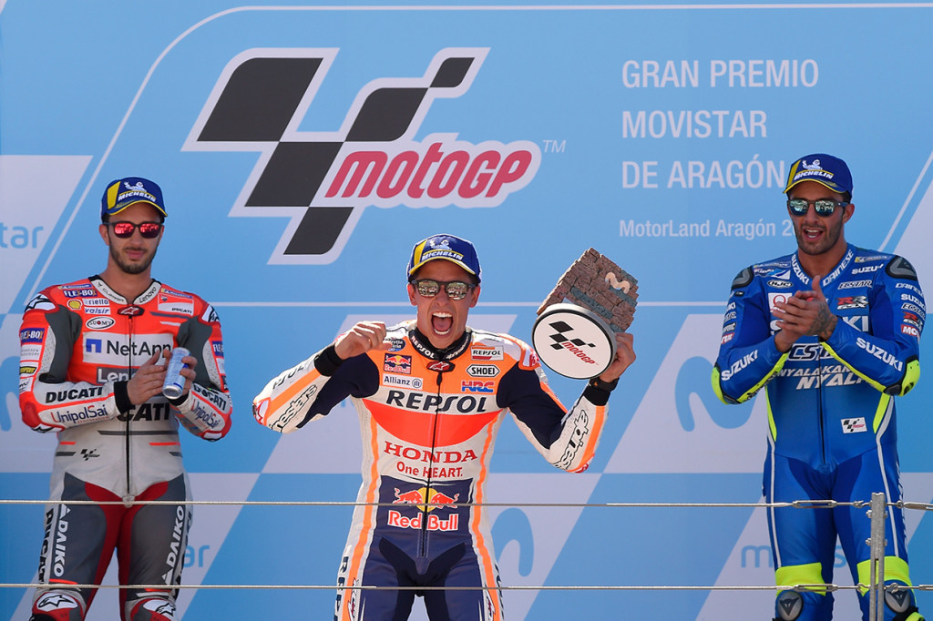 Marquez berhasil mengalahkan pembalap Ducati, Andrea Dovizoso, yang menghuni urutan kedua, diikuti pebalap Suzuki, Andrea Iannone.