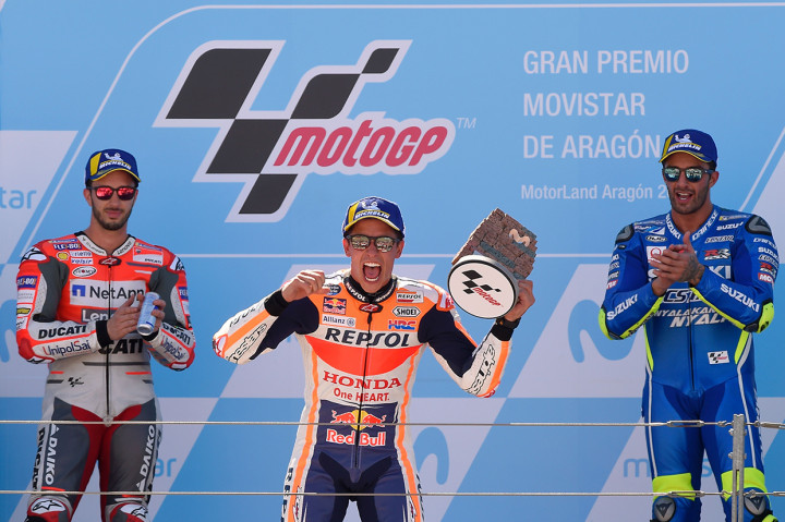 Marquez berhasil mengalahkan pembalap Ducati, Andrea Dovizoso, yang menghuni urutan kedua, diikuti pebalap Suzuki, Andrea Iannone.