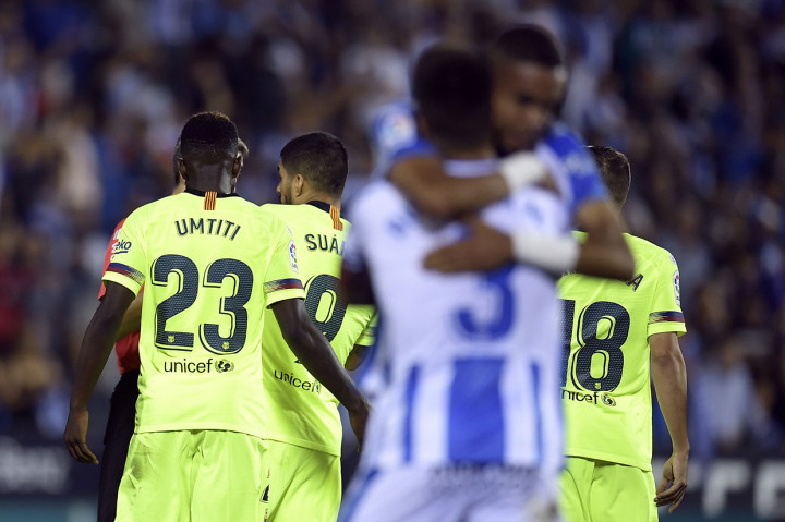 Gelandang serang Barcelona Philippe Coutinho membawa Barcelona unggul lebih dulu 1-0 atas Leganes di Stadion Municipal Butarque. Afp Photo/Oscar Del Pozo