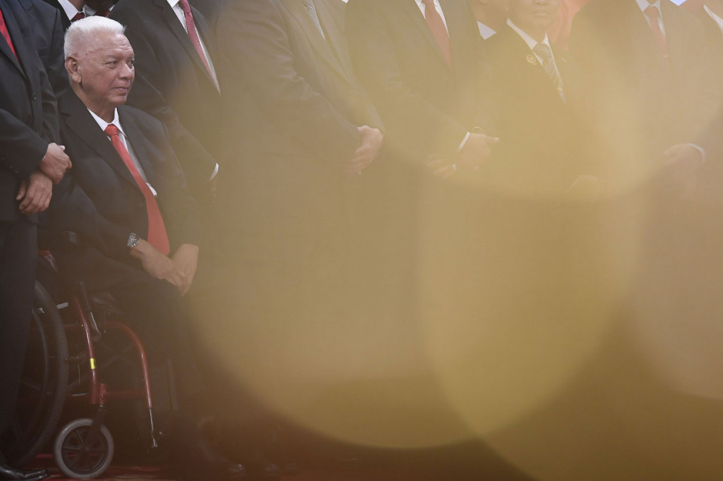 Mantan Gubernur Kalimantan Timur Awang Faroek menghadiri pelantikan kepala daerah di Istana Negara, Jakarta.