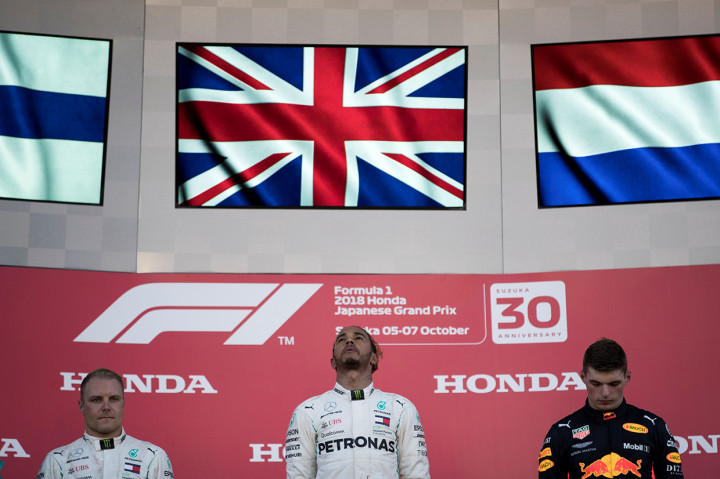 Posisi kedua pada balapan ini ditempati rekan setim Hamilton, Valtteri Bottas. Namun, dia finis terpaut 12,919 detik dari Hamilton. Afp Photo/Behrouz Mehri