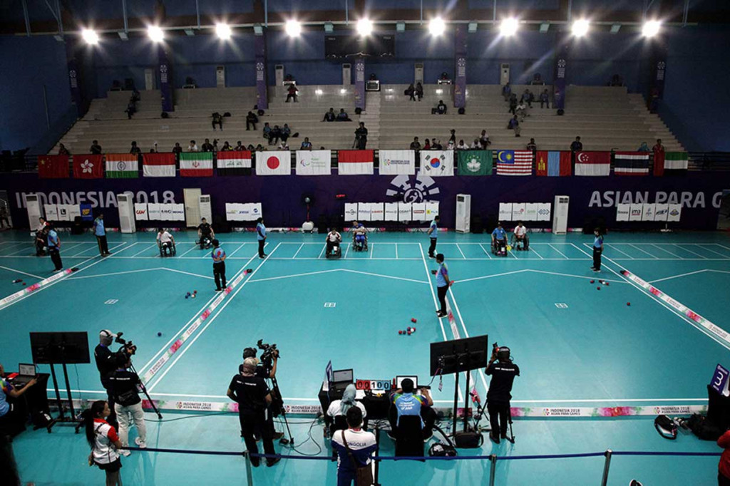 Boccia menjadi salah satu dari 18 cabang yang dipertandingkan di Asian Para Games 2018 di Jakarta. Olahraga ini masuk ke dalam cabang olahraga paralimpiade yang diatur oleh Federasi Olahraga Internasional Boccia (BISFed).