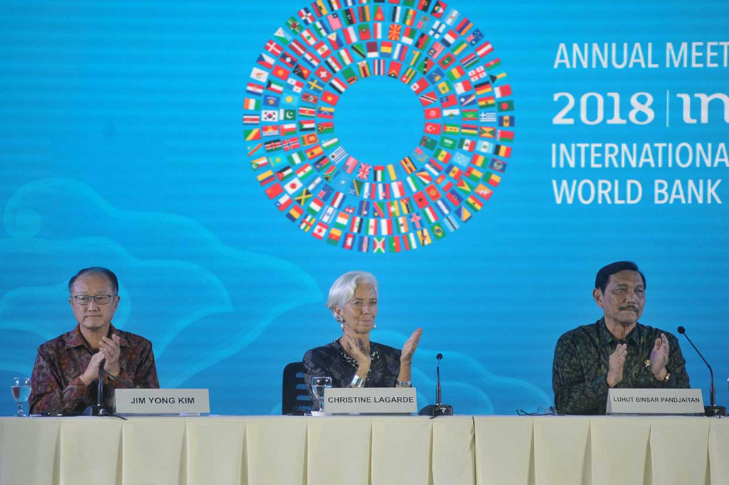 Presiden Bank Dunia Jim Yong Kim juga memberikan apresiasi yang sama seperti Lagarde sambil kembali mengucapkan rasabelasungkawa atas bencana alam gempa bumi, tsunami dan longsor yang terjadi di Lombok, Nusa Tenggara Barat dan Palu, Sukawesi Tenggara. 