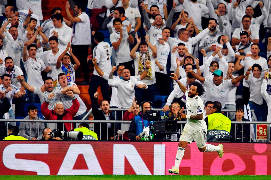 Los Blancos menggandakan keunggulan pada menit ke-55 lewat tendangan chip Marcelo menyelesaikan umpan matang Gareth Bale.