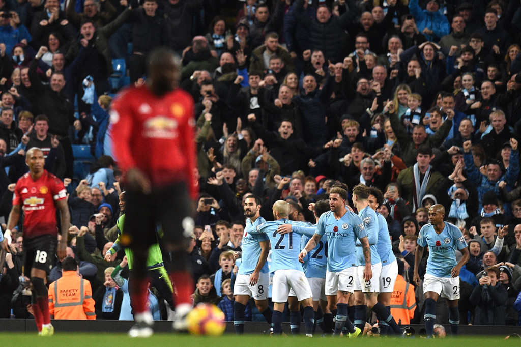 Laga pun berakhir dan Man United harus pulang dengan tangan kosong setelah dihajar Man City 3-1 pada laga lanjutan Liga Primer Inggris 2018/2019. Afp Photo/Oli Scarff