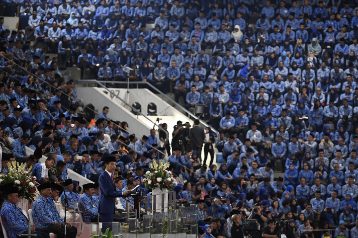 Dalam sambutannya, Presiden Jokowi memuji Korps Pegawai Republik Indonesia (Korpri). Dia menyebut, Korpri dan jajaran Aparatur Sipil Negara (ASN) telah memberikan kontribusi besar bagi negara selama ini melalui pengabdiannya kepada masyarakat.