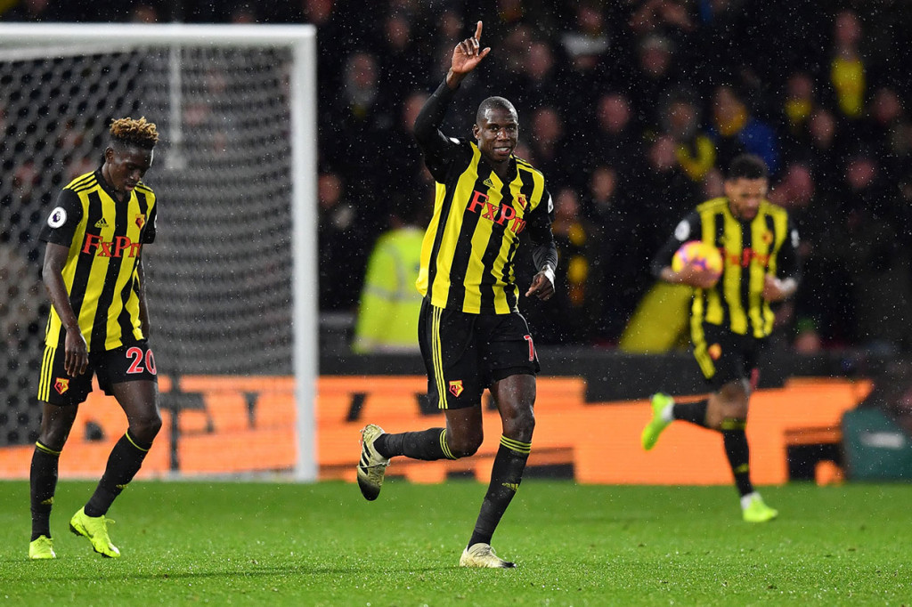 Doucoure melakukan selebrasi usai menjebol gawang City untuk mengubah skor menjadi 1-2.