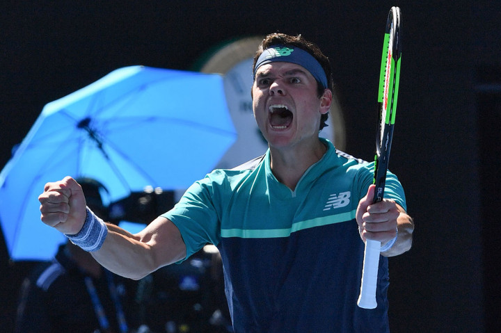 Petenis Kanada Milos Raonic meluapkan kegembiraannya usai memastikan diri melaju ke perempat final Australia Terbuka, Senin, 21 Januari 2019.