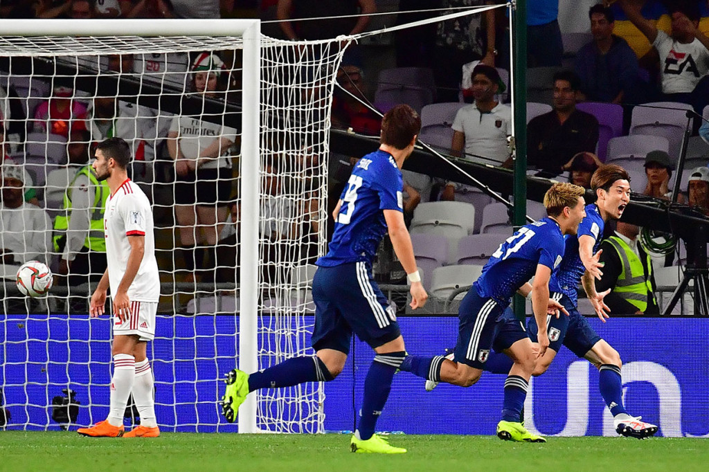 Osako melakukan selebrasi usai menjebol gawang Ali Reza Safarbeiranvand.