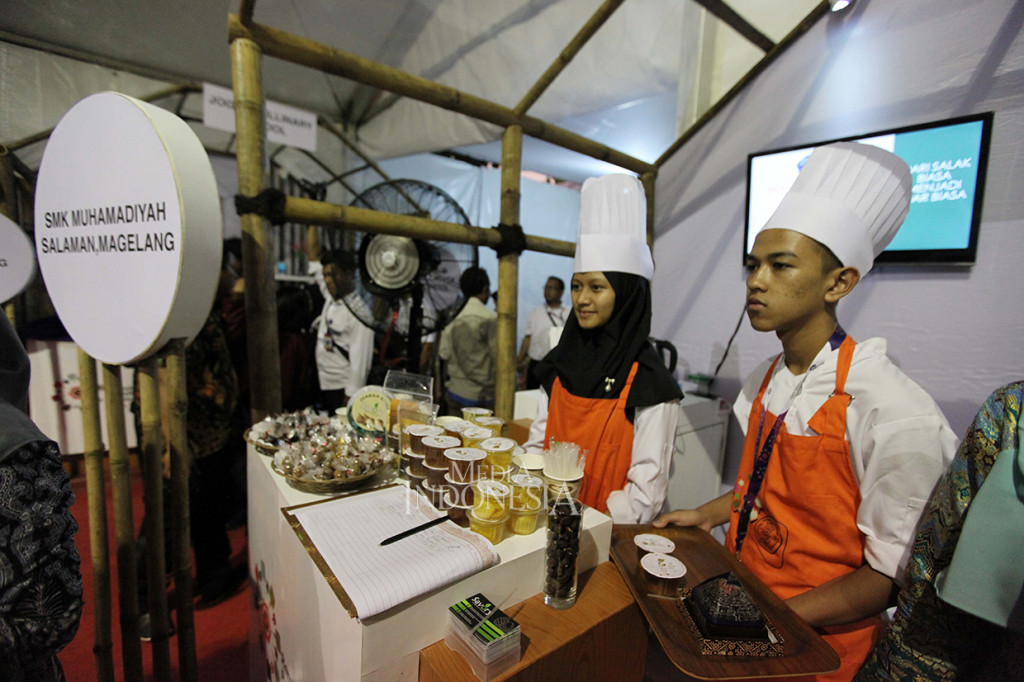 Suasana ketika acara pameran pada Rembuknas Kementerian Pendidikan dan Kebudayaan di Gedung Pusdiklat Kemdikbud, Depok, Jawa Barat.