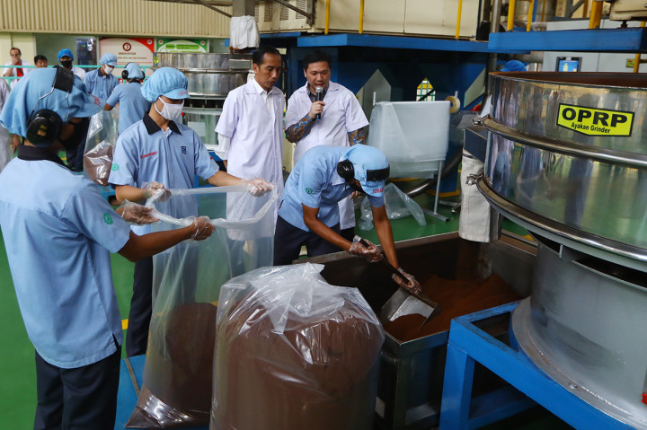 Dalam peninjauan itu, Jokowi tampak mendengarkan penjelasan dari Dirut PT Mayora Indah Tbk Andre Sukendra Atmadja. Jokowi kemudian menyampaikan pidatonya dan sangat senang melihat kinerja karyawan Mayora. 