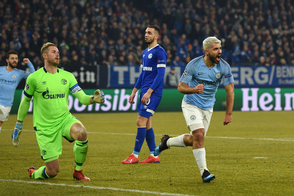 Tiga gol kemenangan The Citizens dicetak Sergio Aguero (18'), Leroy Sane (85'), dan Raheem Sterling (90'). Afp Photo/Patrik Stollarz