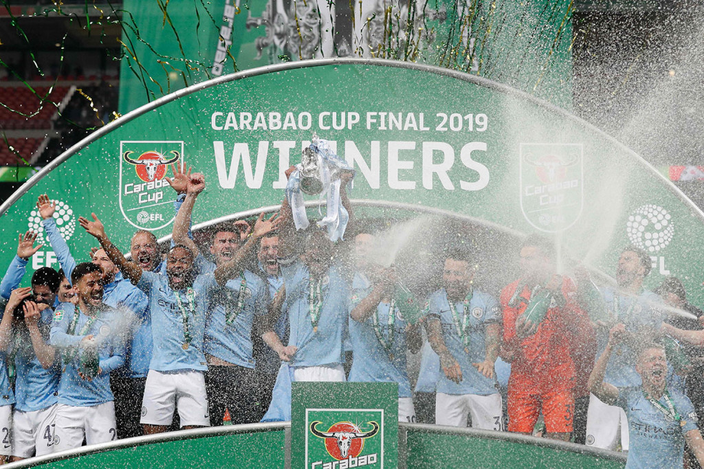 Pada pemain Manchester City meluapkan kegembiraan usai memastikan diri menjadi juara Piala Liga Inggris, Minggu, Senin, 25 Februari 2019 dini hari WIB.
