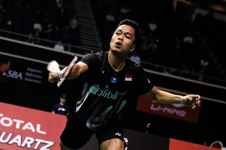 Pada pertandingan di babak semifinal yang berlangsung di Singapore Indoor Stadium, Sabtu, 13 April 2018, Anthony dipaksa bermain rubber game dengan skor 21-17, 18-21, dan 21-14 dalam waktu 79 menit. 