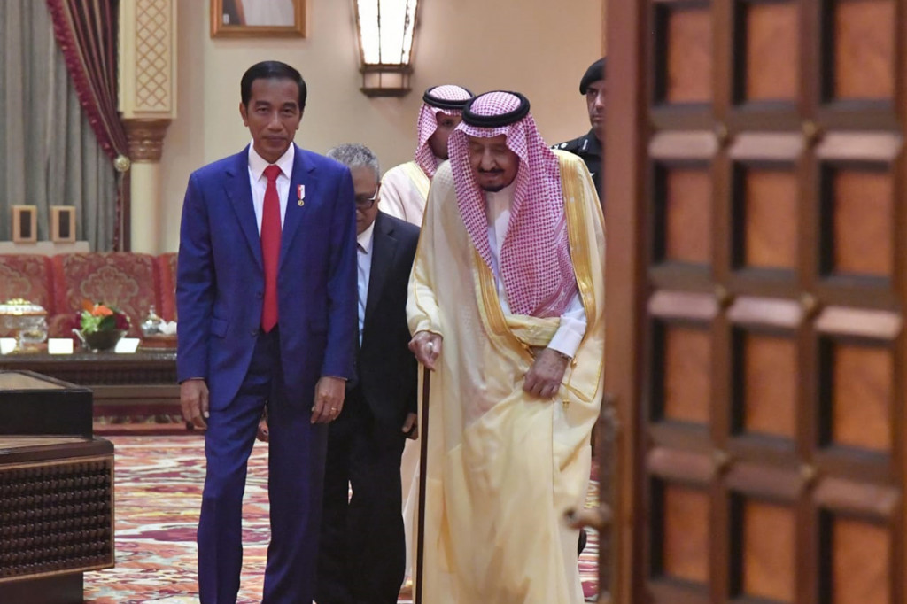 Presiden Joko Widodo dan Raja Salman menggelar pertemuan bilateral di Al-Qasr Al-Khas.