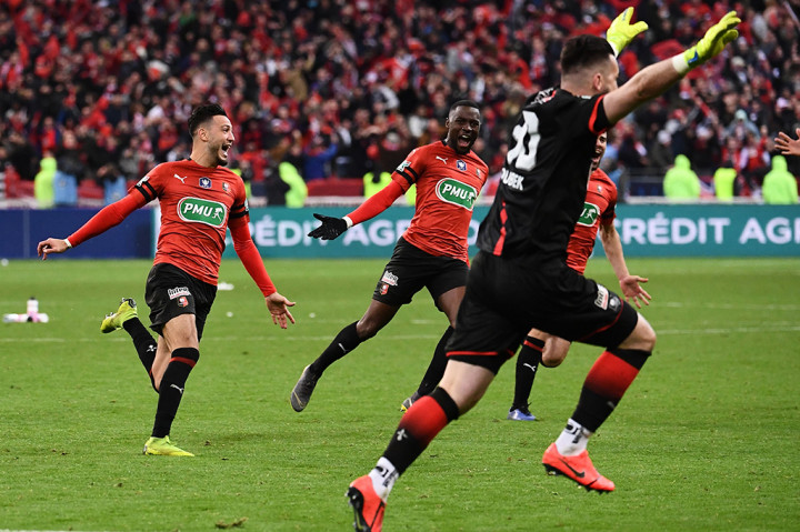 Rennes berhasil come back setelah sempat tertingga jauh dari PSG di babak pertama, dan menyamakan kedudukan 2-2 sebelum akhirnya menang lewat drama adu penalti dengan skor 6-5. Afp Photo/Anne-Christine Poujoulat