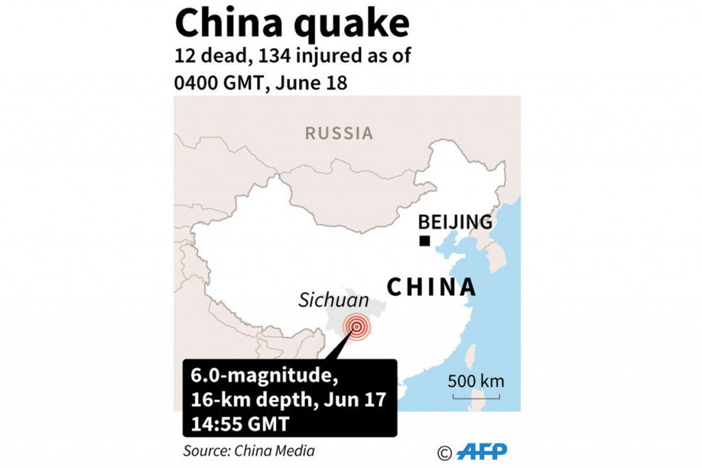 Gempa tersebut mengguncang pinggiran kota Yibin di provinsi Sichuan pada Senin, 17 Juni 2019, malam waktu setempat pada kedalaman 16 kilometer.