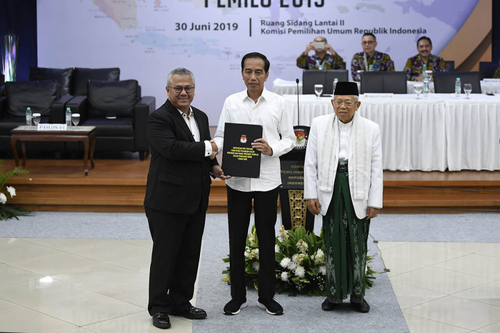 Penetapan ini dilakukan setelah Mahkamah Konstitusi menolak permohonan sengketa Pilpres 2019 yang diajukan Prabowo-Sandiaga Uno. Antara Foto/Puspa Perwitasari