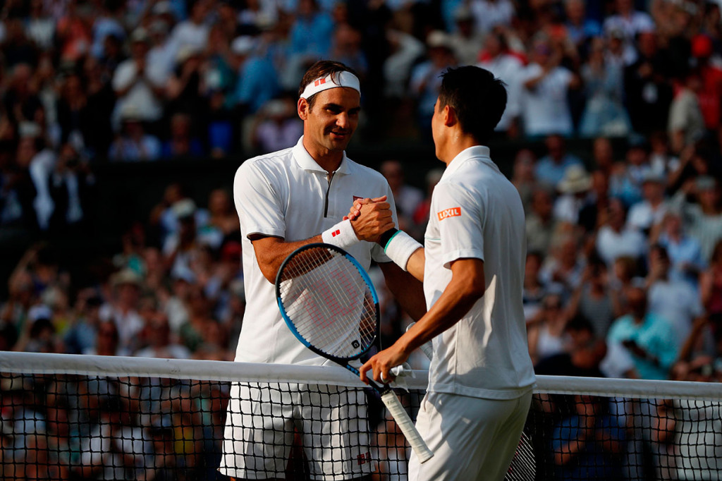 Unggulan kedua tersebut mengalahkan Nishikori dalam empat set 4-6, 6-1, 6-4, 6-4 di All England Lawn Tennis and Croquet Club, London, demi melaju ke semifinal Wimbledon ke-13 kalinya.  