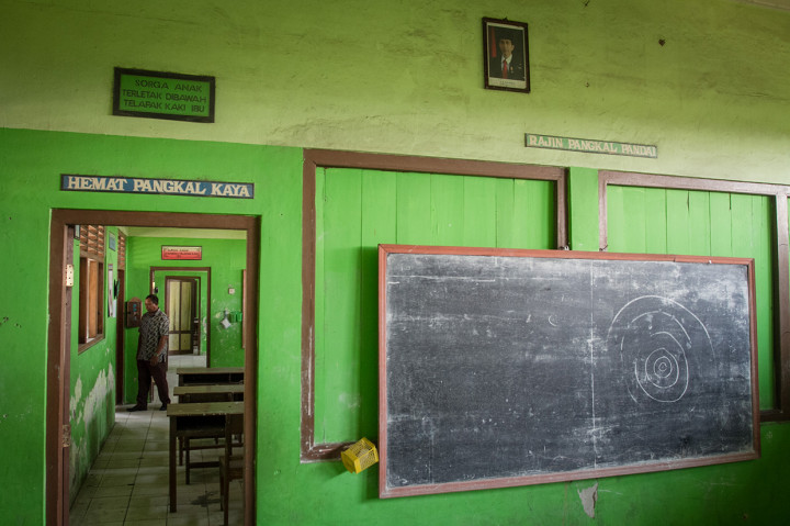 Kondisi salah satu ruang kelas yang kosong di SD Negeri 1 Sidoharjo, Sragen, Jawa Tengah.