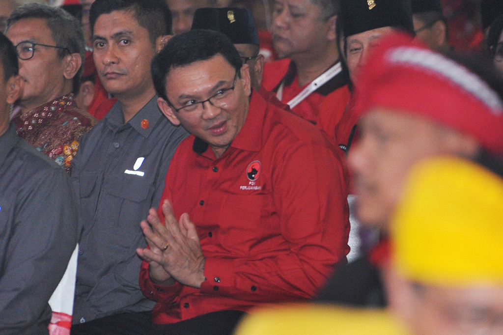 Mantan Gubernur DKI Jakarta yang juga kader PDIP Basuki Tjahaja Purnama juga turut hadir dalam acara tersebut.