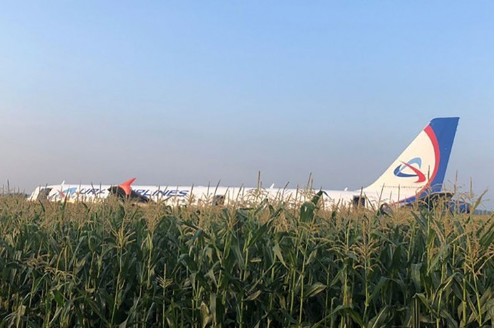 Sebuah pesawat Airbus Rusia dengan 233 orang di dalamnya terpaksa melakukan pendaratan darurat di ladang jagung di luar Moskow pada Kamis, 15 Agustus 2019 waktu setempat, setelah menabrak sekawanan burung camar.